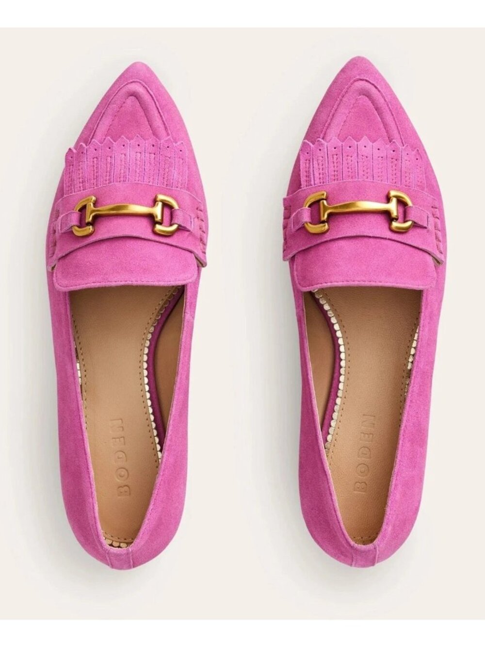 Boden Pink Suede Pointed-Toe Bit Loafers